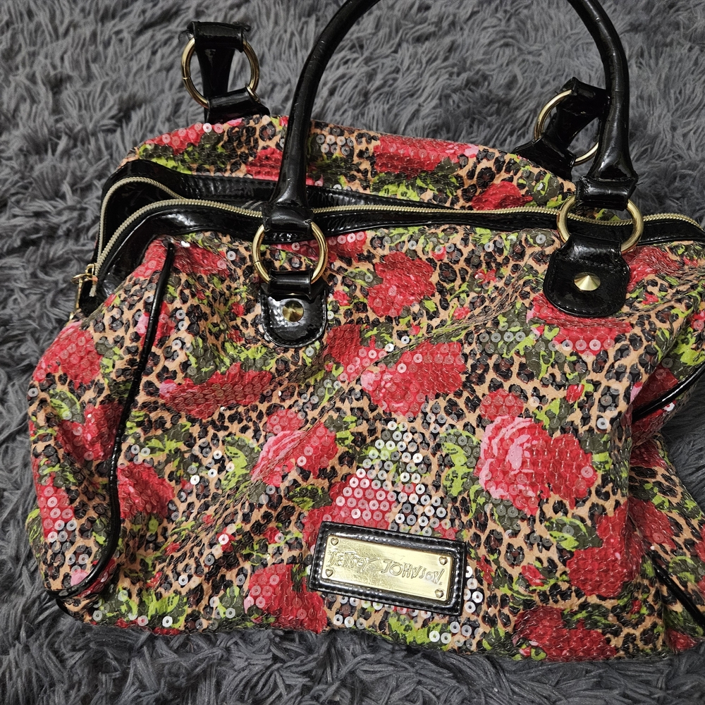 Betsey Johnson Red Floral Sequin Satchel